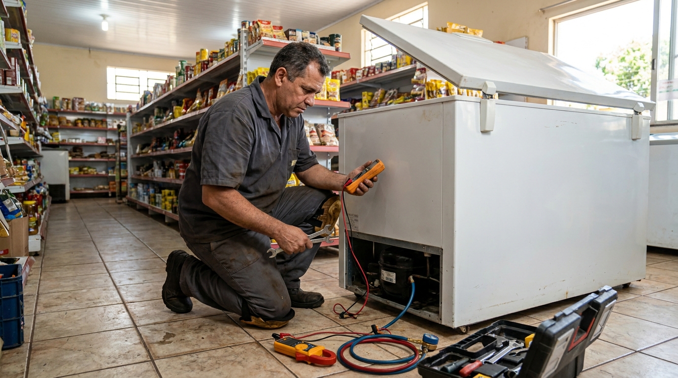 Substituição de termostato de freezer em visita técnica em Ribeirão Preto‑SP